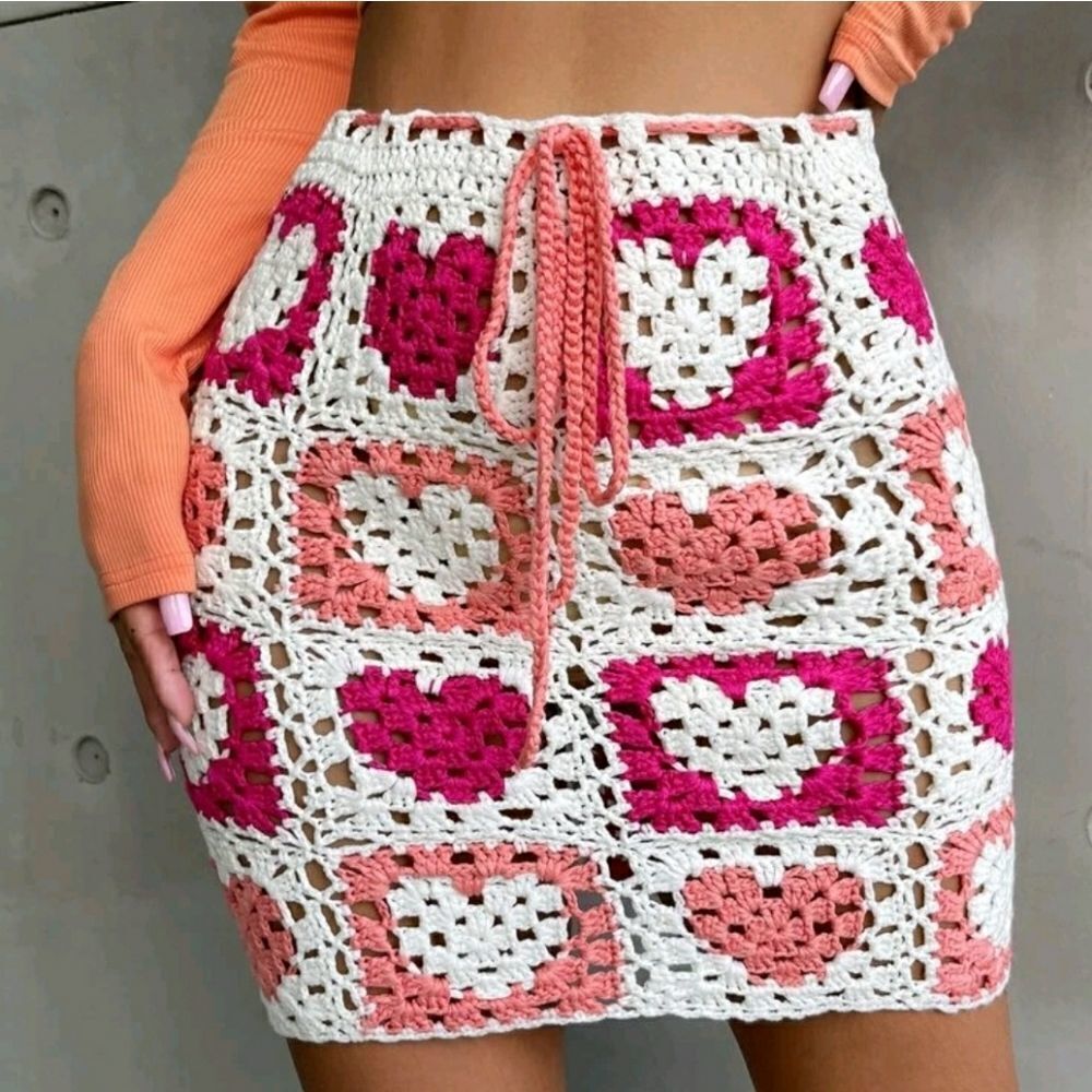 Tie Waist Heart Pattern Kn